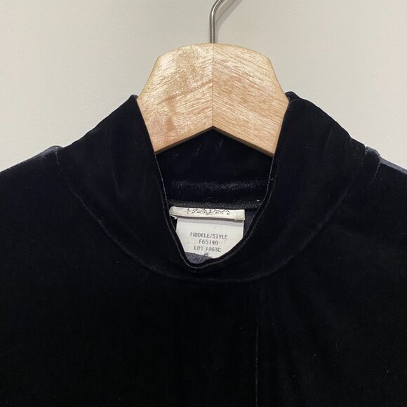 Y2K La Senza Black Velvet Mock Neck T-Shirt Top Cropped Whimsigoth Vamp - Picture 2 of 8